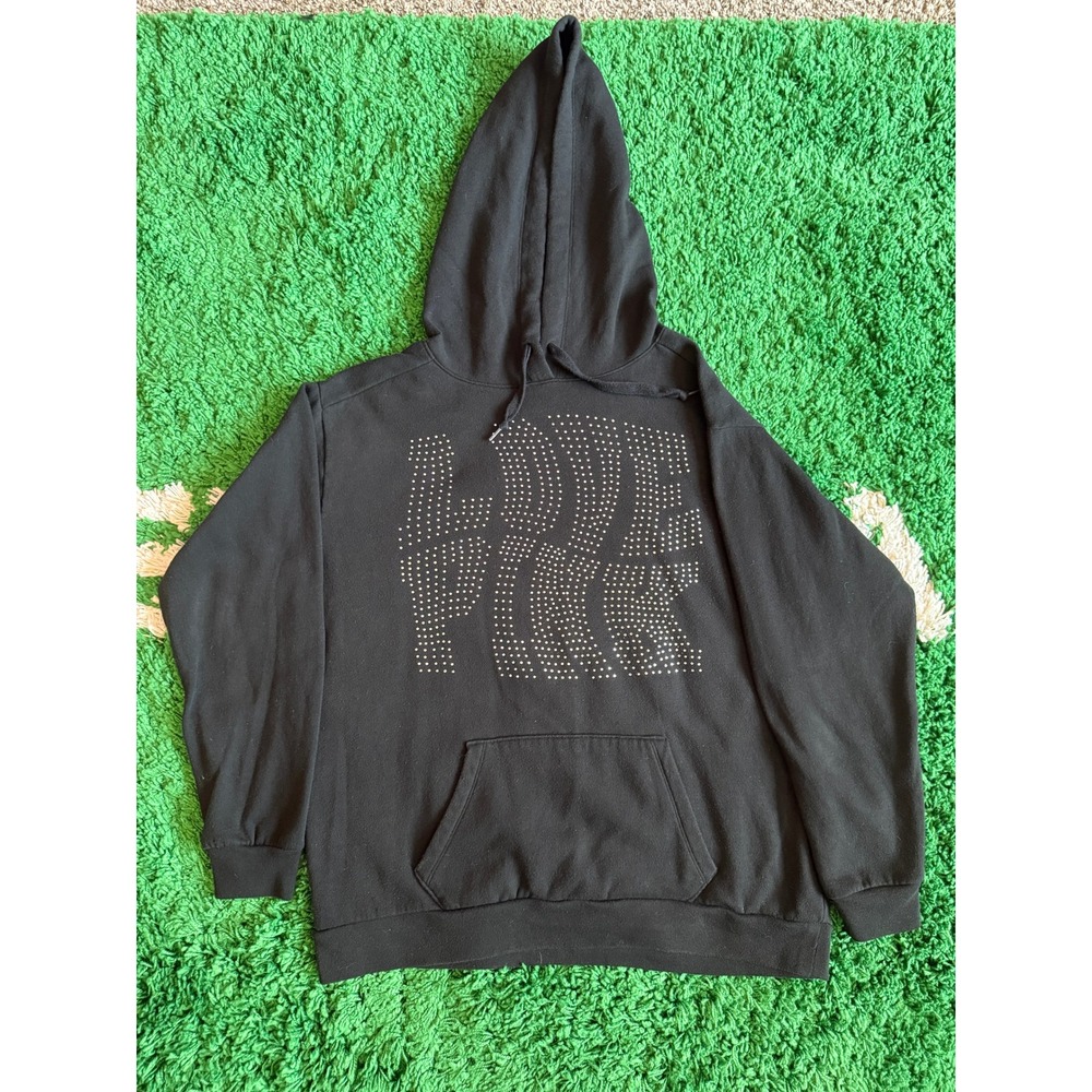 Victoria's Secret PINK Black Rhinestone Love Pink Pullover Hoodie Sweatshirt L